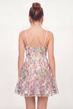Pink Embroidered A-Line V-Neck Mini Graduation Dress