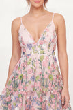 Pink Embroidered A-Line V-Neck Mini Graduation Dress
