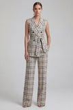 2 Piece Grey Grid Peak Lapel Double Breasted Women Suits