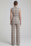 2 Piece Grey Grid Peak Lapel Double Breasted Women Suits