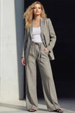 Grey Notched Lapel 2 Piece Women's Work Suits with Pockets