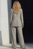Grey Notched Lapel 2 Piece Women's Work Suits with Pockets