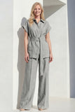 Grey 2 Piece Lapel Women's Suits with Belt