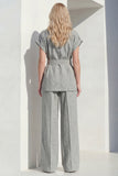 Grey 2 Piece Lapel Women's Suits with Belt