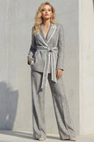 Grey Peak Lapel 2 Piece Women Suits with Belt