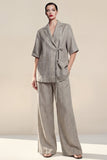 2 Piece Grey Short Sleeves Notched Lapel Women Suits