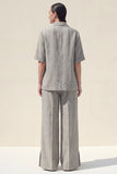 2 Piece Grey Short Sleeves Notched Lapel Women Suits