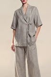 2 Piece Grey Short Sleeves Notched Lapel Women Suits