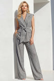 Grey Vertical Stripes Peak Lapel 2 Piece Women Suits