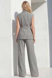 Grey Vertical Stripes Peak Lapel 2 Piece Women Suits