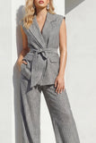 Grey Vertical Stripes Peak Lapel 2 Piece Women Suits