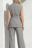 Grey Vertical Stripes Peak Lapel 2 Piece Women Suits