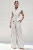 White Striped Notched Lapel 2 Piece Womens Work Suits