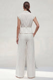 White Striped Notched Lapel 2 Piece Womens Work Suits