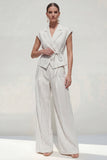 White Striped Notched Lapel 2 Piece Womens Work Suits