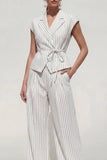 White Striped Notched Lapel 2 Piece Womens Work Suits