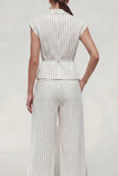 White Striped Notched Lapel 2 Piece Womens Work Suits