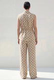 Khaki Polka Dots 2 Piece Collared Women Suits