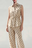 Khaki Polka Dots 2 Piece Collared Women Suits