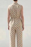 Khaki Polka Dots 2 Piece Collared Women Suits