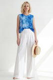 2 Piece Blue Printed Round Neck Sleeveless Women Suits