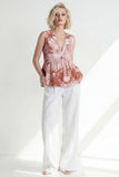 Pink V-Neck One Button 2 Piece Printed Women's Suits