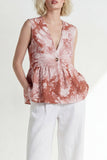 Pink V-Neck One Button 2 Piece Printed Women's Suits