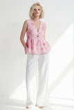 Pink V-Neck One Button 2 Piece Printed Women's Suits