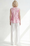 Pink V-Neck One Button 2 Piece Printed Women's Suits