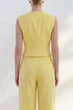 2 Piece Butter Yellow V-Neck Women's Business Suits with Pockets