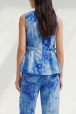 Blue 2 Piece Bateau Neck Printed Business Suits with Pockets