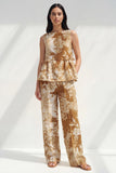 Blue 2 Piece Bateau Neck Printed Business Suits with Pockets