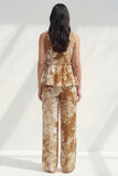 Blue 2 Piece Bateau Neck Printed Business Suits with Pockets