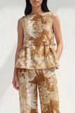 Blue 2 Piece Bateau Neck Printed Business Suits with Pockets