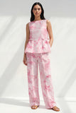 Blue 2 Piece Bateau Neck Printed Business Suits with Pockets