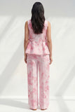 Blue 2 Piece Bateau Neck Printed Business Suits with Pockets