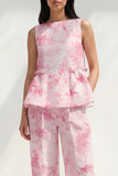 Blue 2 Piece Bateau Neck Printed Business Suits with Pockets