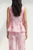 Blue 2 Piece Bateau Neck Printed Business Suits with Pockets