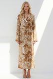 Brown 2 Piece Notched Lapel Long Sleeves Business Dress with Back Slit