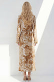 Brown 2 Piece Notched Lapel Long Sleeves Business Dress with Back Slit