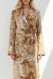 Brown 2 Piece Notched Lapel Long Sleeves Business Dress with Back Slit