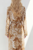 Brown 2 Piece Notched Lapel Long Sleeves Business Dress with Back Slit