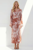 Brown 2 Piece Notched Lapel Long Sleeves Business Dress with Back Slit
