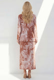 Brown 2 Piece Notched Lapel Long Sleeves Business Dress with Back Slit