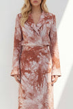 Brown 2 Piece Notched Lapel Long Sleeves Business Dress with Back Slit