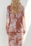 Brown 2 Piece Notched Lapel Long Sleeves Business Dress with Back Slit