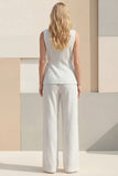 White Striped Shawl Lapel Wide Leg 2 Piece Business Suits with Belt