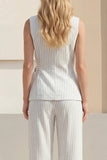 White Striped Shawl Lapel Wide Leg 2 Piece Business Suits with Belt