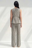 2 Piece Black and White Grid Boat Neck Women Pantsuits