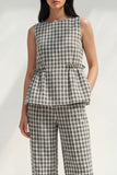 2 Piece Black and White Grid Boat Neck Women Pantsuits
